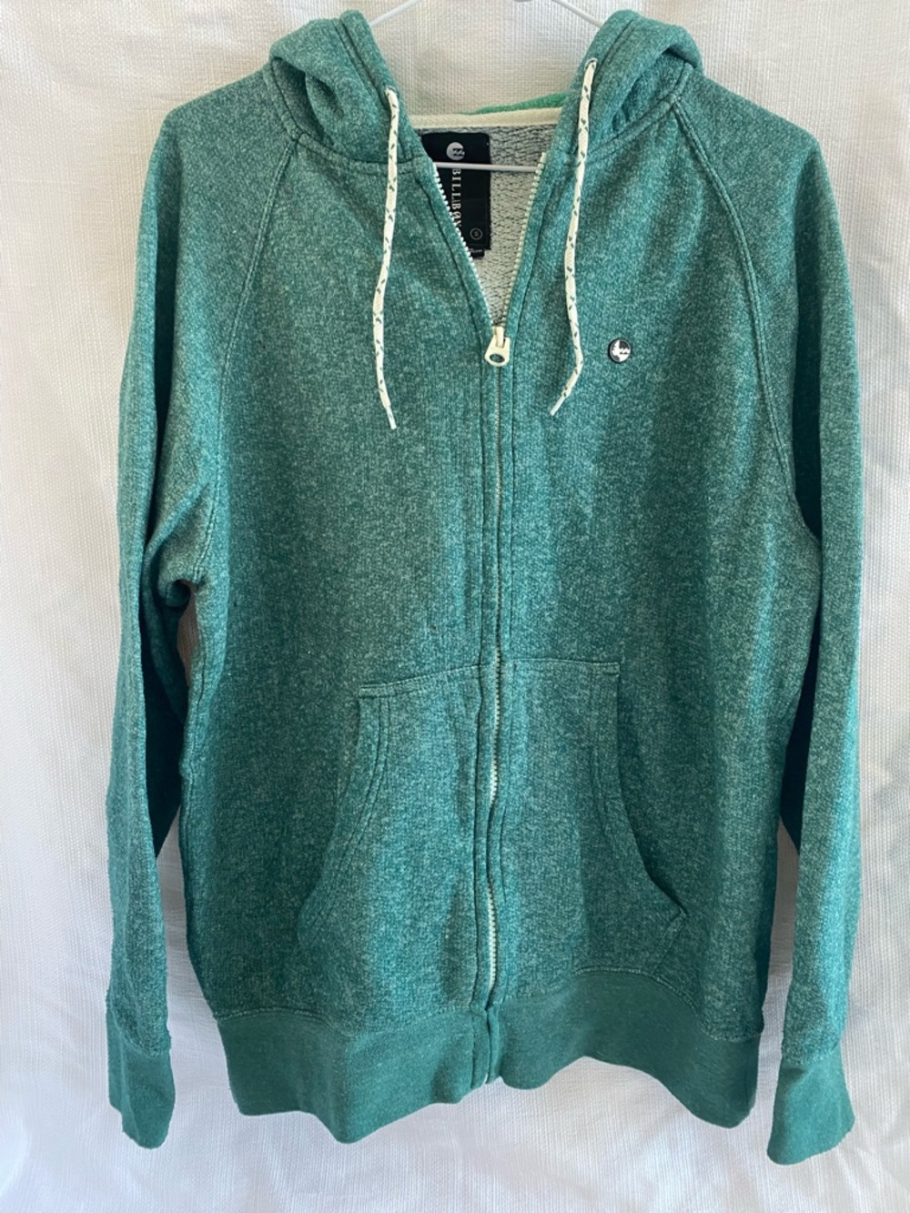 BILLABONG HOODIE MEN'S SIZE SMALL GREEN FULL ZIP UP CHEST LOGO SURF SKATER Y2K